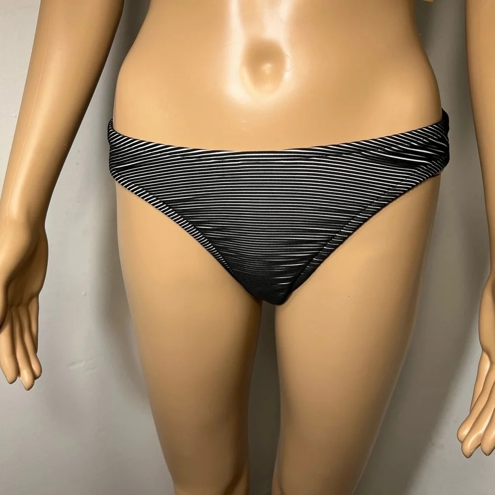 Shade &Shore, M, textured, black and‎ white stripe, lo-rise cheeky bikini bottom
